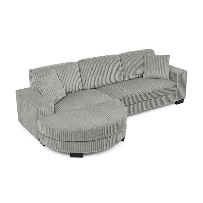 Corduroy Tufted Upholstered Sofa, L-Shaped Modular Sectional Sofa, Convertible Sleeper Sofa with Curved Ottoman