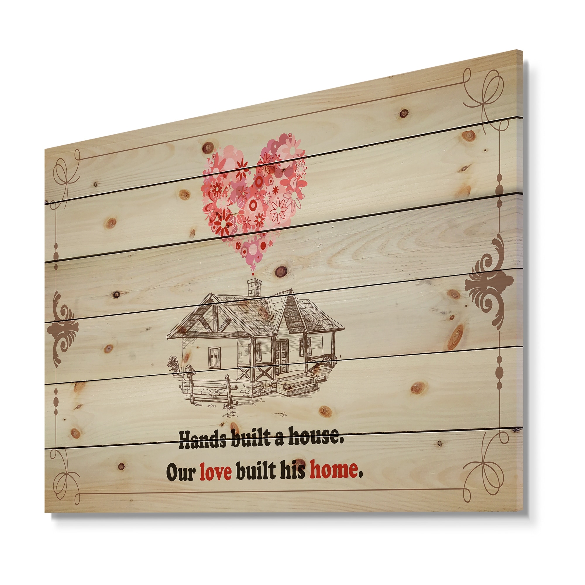 Designart 'Hands built a house. Vintage Pink Heart ' Textual  Small-image
