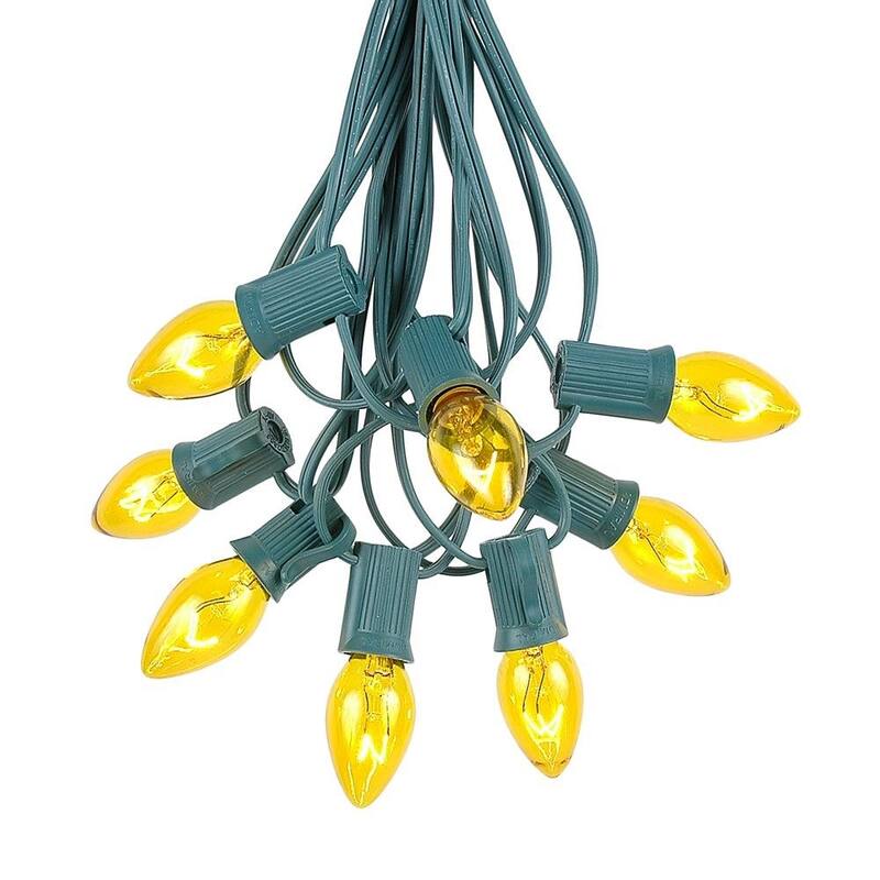 100 Foot C7 Christmas Light Set, Hanging Patio String Lights, Green Wire