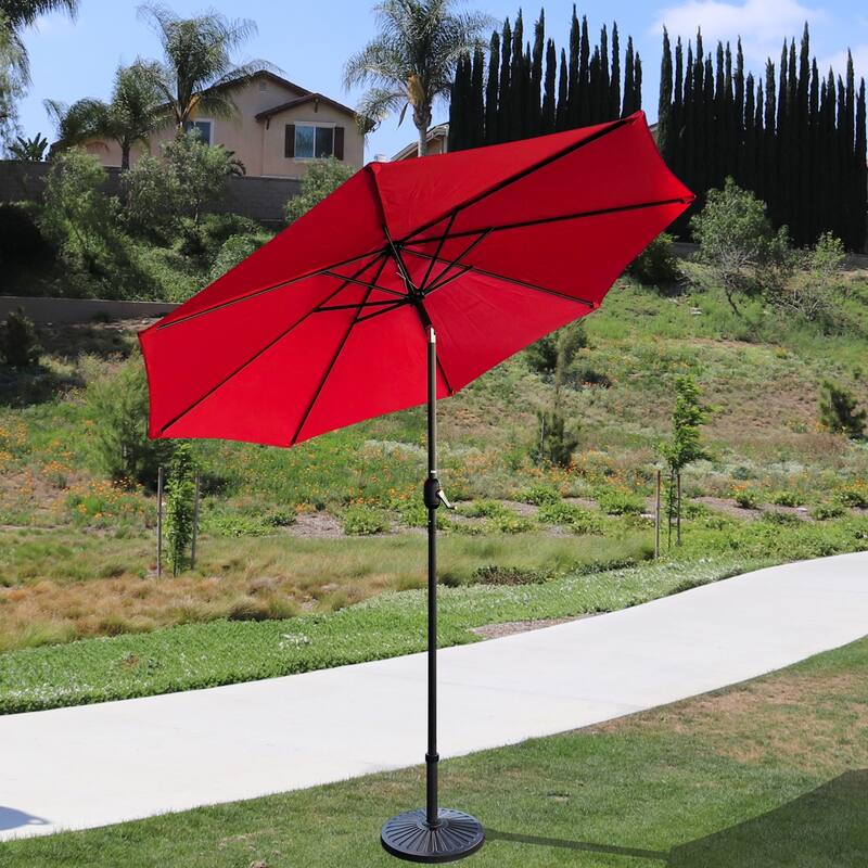 9 ft Round Patio Umbrella Outdoor Market Table Umbrella with Tilt and Crank lift for Garden, Lawn, Deck, Backyard & Pool