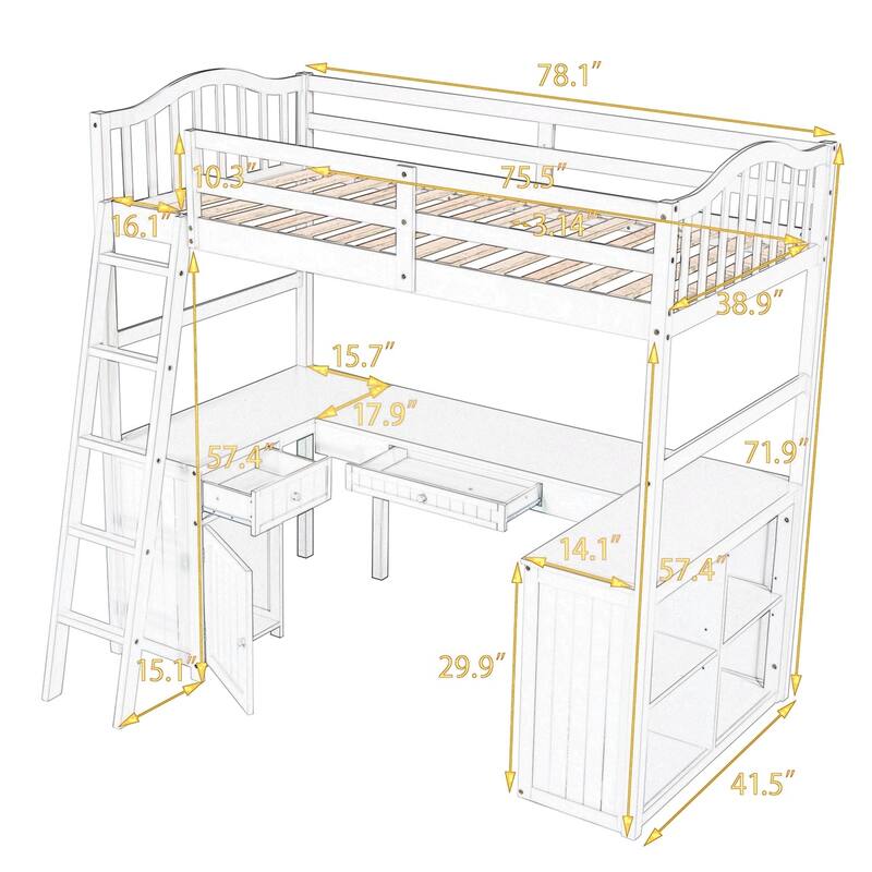 Merax Twin Loft Bed with Drawers, Cabinet, Shelves and Desk