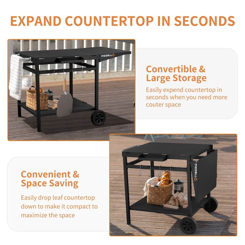 43.5" W x 26" D Portable Outdoor Grill Table, Pizza Oven Table with Foldable Side Panel, Movable Prep Cart