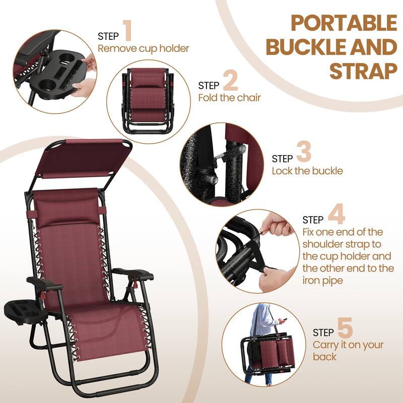 Yaheetech 26in Outdoor Zero Gravity Chair Patio Lounge Camping Chair with Sunshade