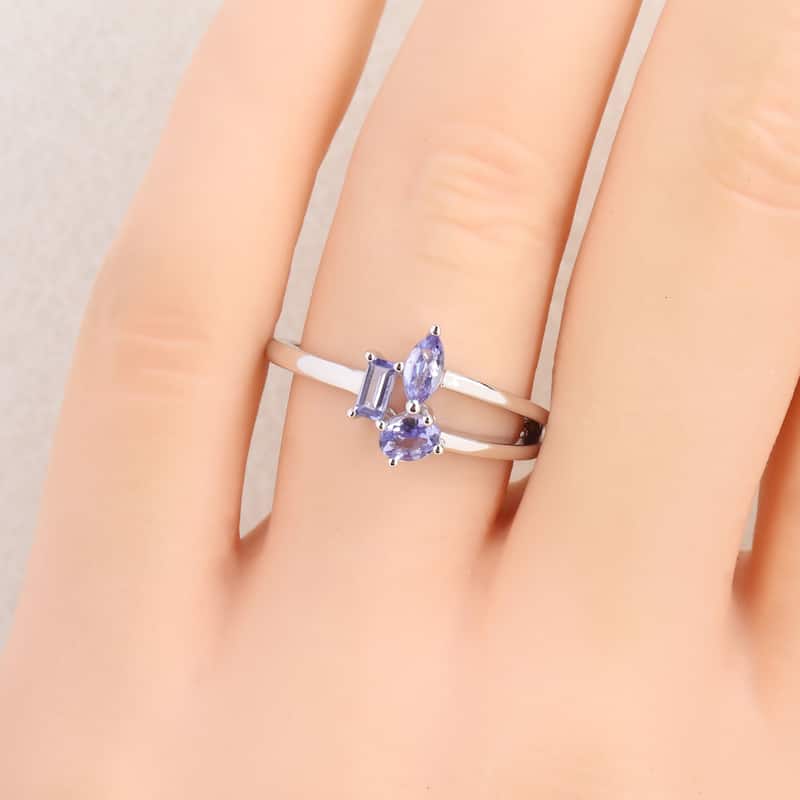 Miadora Multi-Gem Three Stone Split Shank Ring Sterling Silver