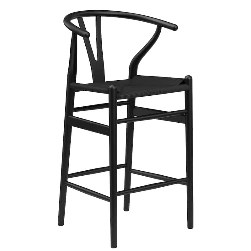Weave Counter Height Bar Stools, Fully Assembled Rattan Bar Chairs for Kitchen Island,1pc - Black