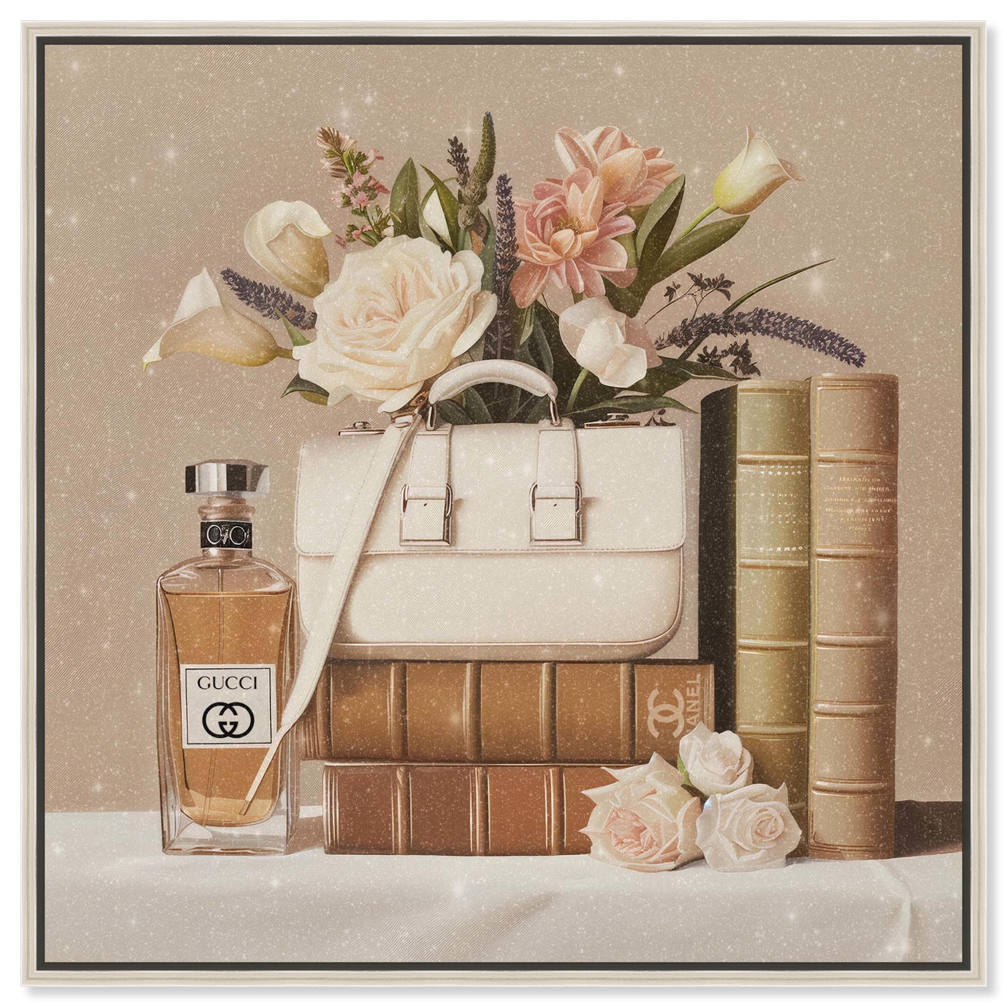 Light Peach Flowers and Purse Canvas Fashion Art Prints by Art Remedy