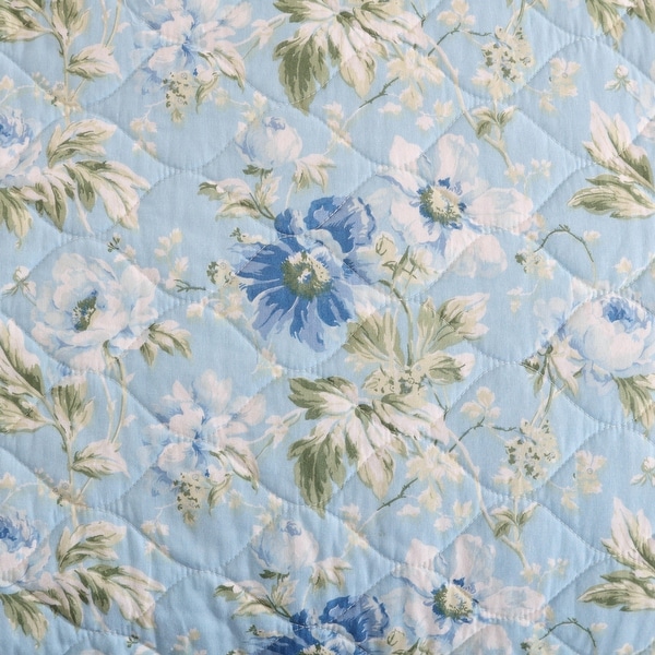 Laura Ashley Peony Garden Cotton Reversible Blue Quilt Set - On