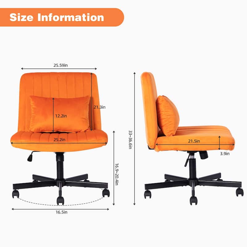 Velvet Criss Cross Chair with Wheels, Ergonomic ​Home Office Chair, ​Adjustable Swivel Vanity Chair with Lumbar Pillow - Orange