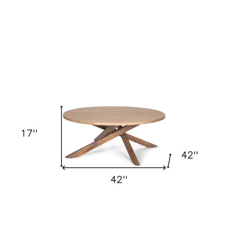 HomeRoots 42" Natural Solid Wood Round Cross Legs Coffee Table - 42' X '17' X '42