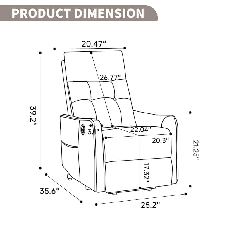 Single Motor Power Lift Recliner with USB Port and 155 Degree Recline