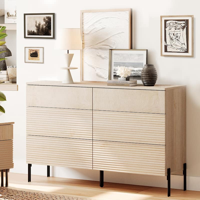 WAMPAT 47" Modern 6 Drawer Dresser TV Stand For 55 Inch TV, Reeded Entertainment Center, Wood TV Console With Storage