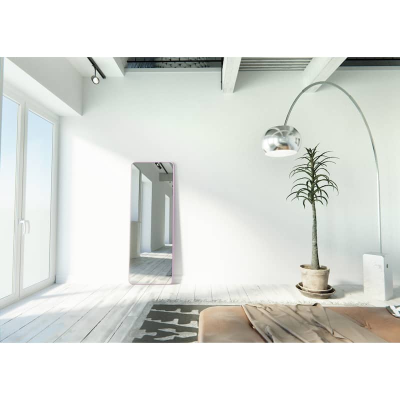 Glass Warehouse 67 in. H x 24 in. W Square Radius Leaner Dressing Stainless Steel Framed Mirror