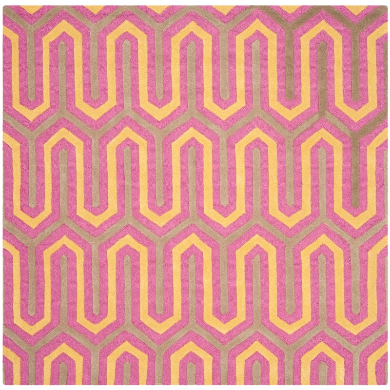 SAFAVIEH, Handmade Cambridge Faiza Modern Moroccan Wool Rug - 6' Square - Fuchsia/Grey