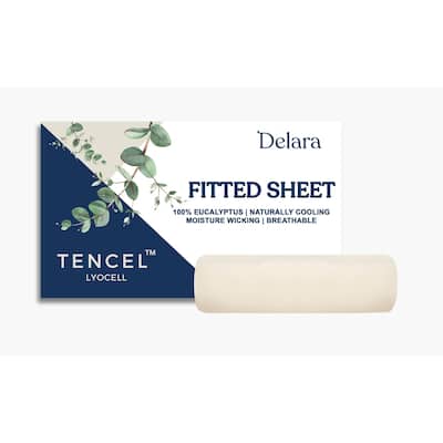 Delara 100% Eucalyptus Lyocell Tencel Fitted Sheet, Naturally Cooling, Super Soft, Moisture-Wicking, Smooth & Breathable