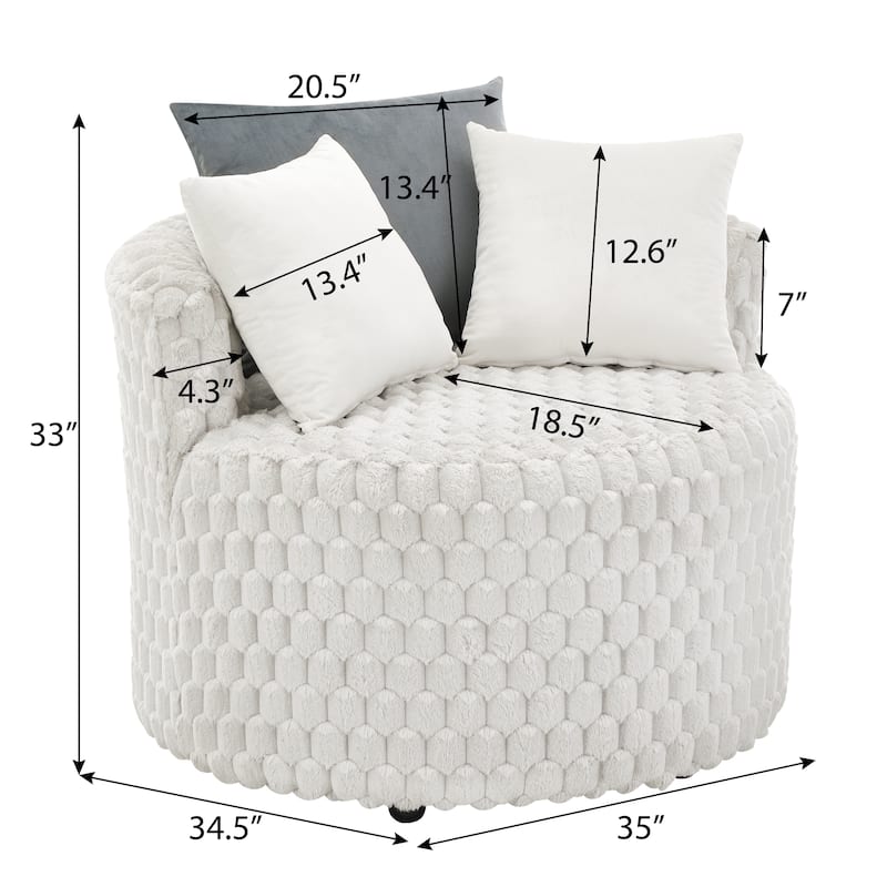 Roundhill Furniture Malna Plush 3D Upholstered Barrel Accent Chair with Wheels, Off-white