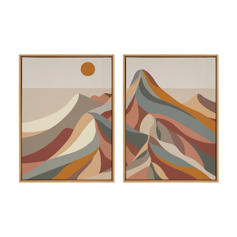 Kate and Laurel Sylvie MCM Mountains Framed Canvas Set by Rachel Lee - 2 Piece Set 28x38 - Brown