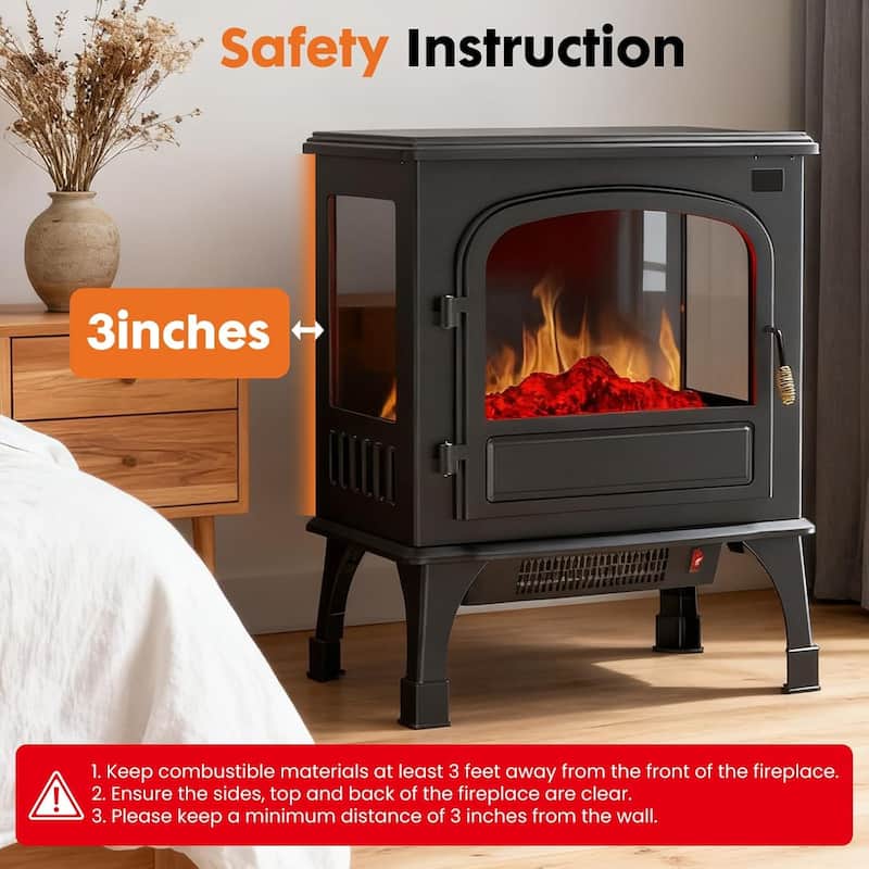 Electric Fireplace Heater 26 in Freestanding Fireplace Stove Infrared Fireplace with 3D Flame Effect Remote Control