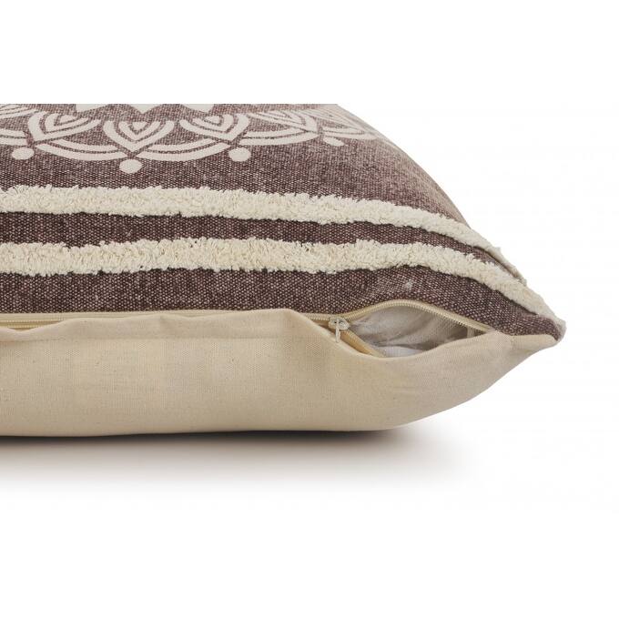 HomeRoots 20" Brown And White Floral Medallion Cotton Throw Pillow