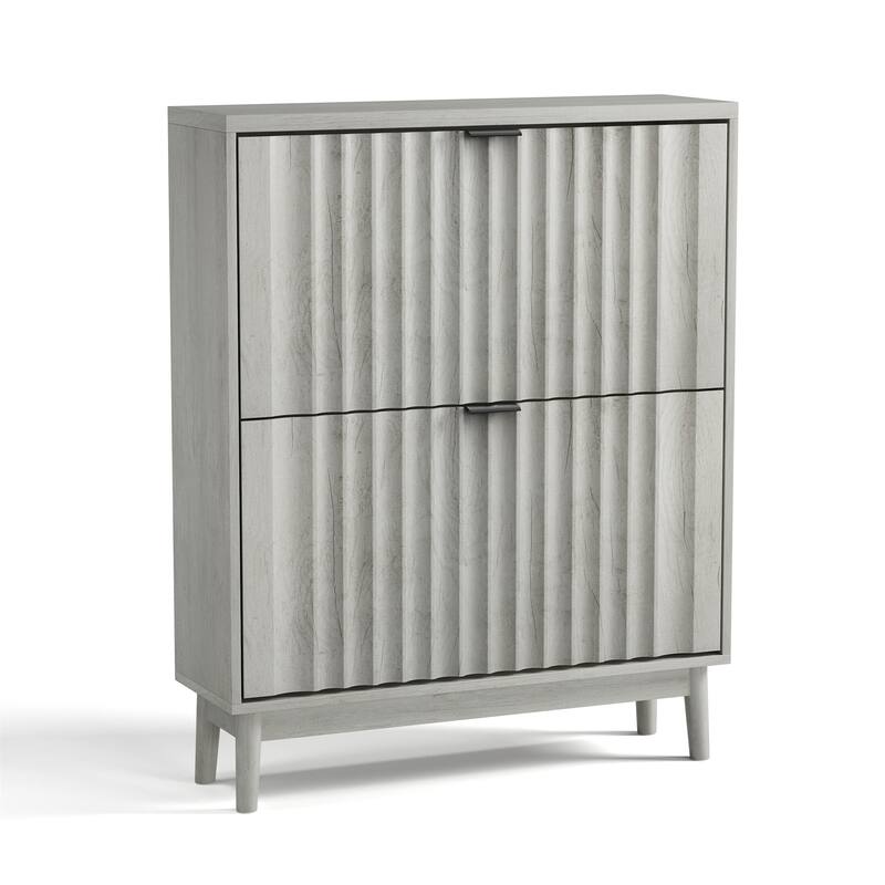 Free Standing Shoe Storage Organizer with Wave Doors