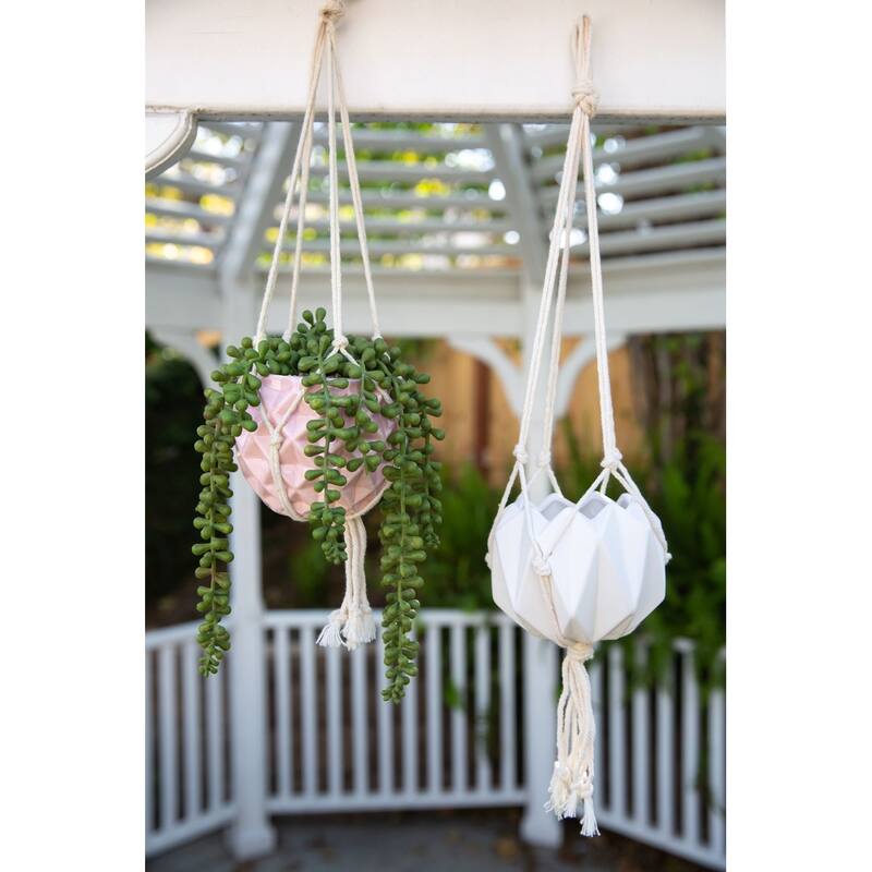 5 x 5" Ceramic Macrame Hanging Planter Pot
