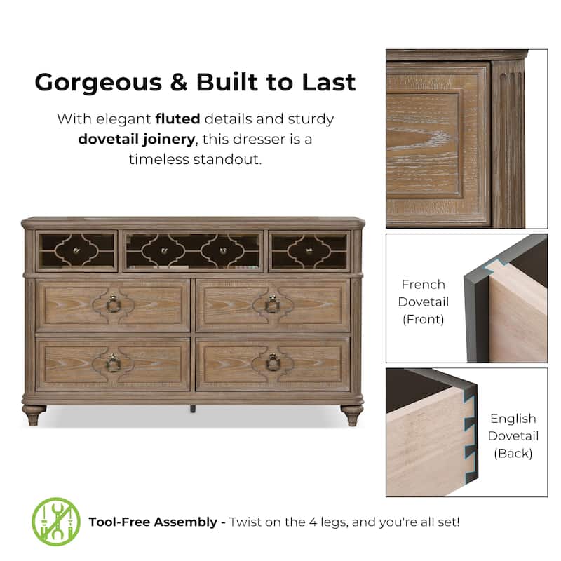 Furniture of America Aveline Modern Rustic Oak Solid Wood 7-Drawer Dresser