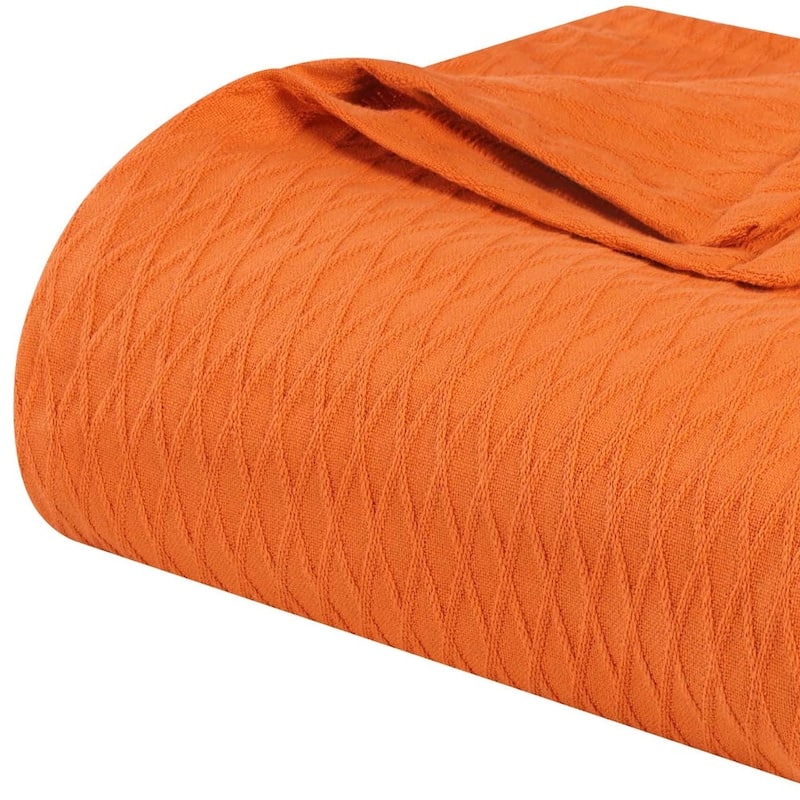 HomeRoots California King Burnt Orange Cotton Woven Geometric Blanket