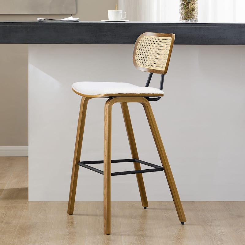 26-inch Wood Counter Height Bar Stools with Rattan Back