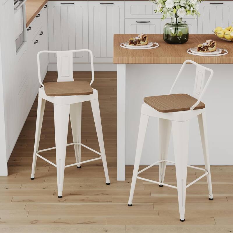 Swivel Counter Stools with Metal Frame Farmhouse Counter Chairs with low Back 24" Kitchen Bar Furniture Stools with Wooden Seat
