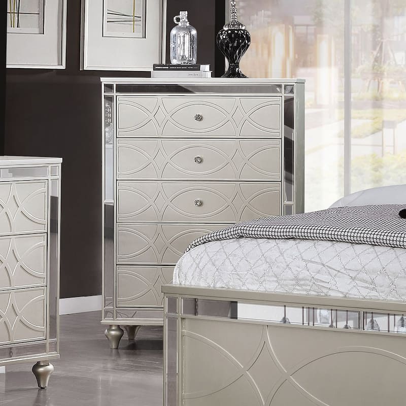 Amann Transitional Silver 5-Drawer Chest by Silver Orchid - Silver