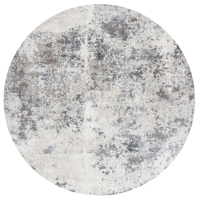 SAFAVIEH Aston Shahide Modern Abstract Rug - 6'7" Round - Ivory/Grey