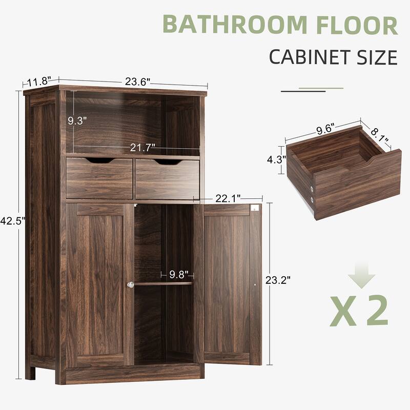 Bathroom Storage Cabinet – Waterproof Free Standing Storage Cabinet with Adjustable Shelf & Soft-Close Drawers