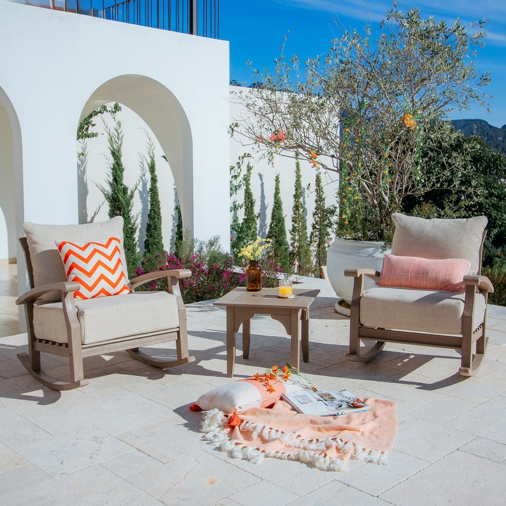 Cambridge Casual Leon 3-piece Teak Patio Rocking Chair Set with Cushion