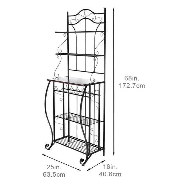 5-Tier Metal Kitchen Rack with Wine Storage Organizer Workstation - Bed ...