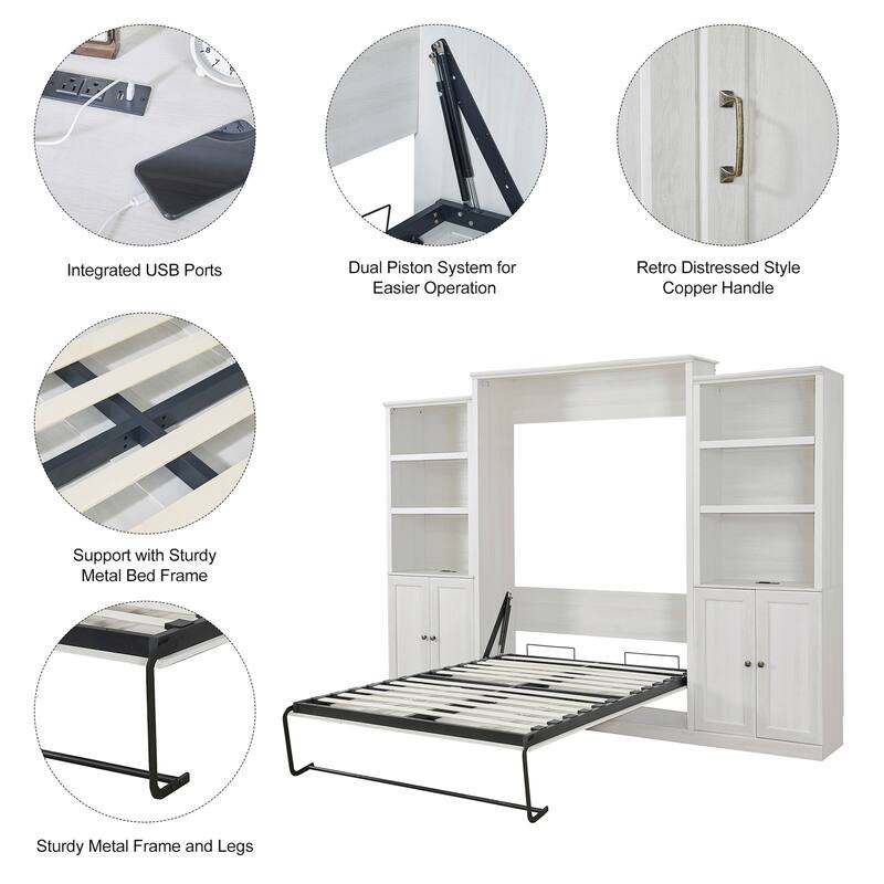 Murphy Wall Bed with 1 Side Cabinet Storage Shelf by Harper&Bright Designs