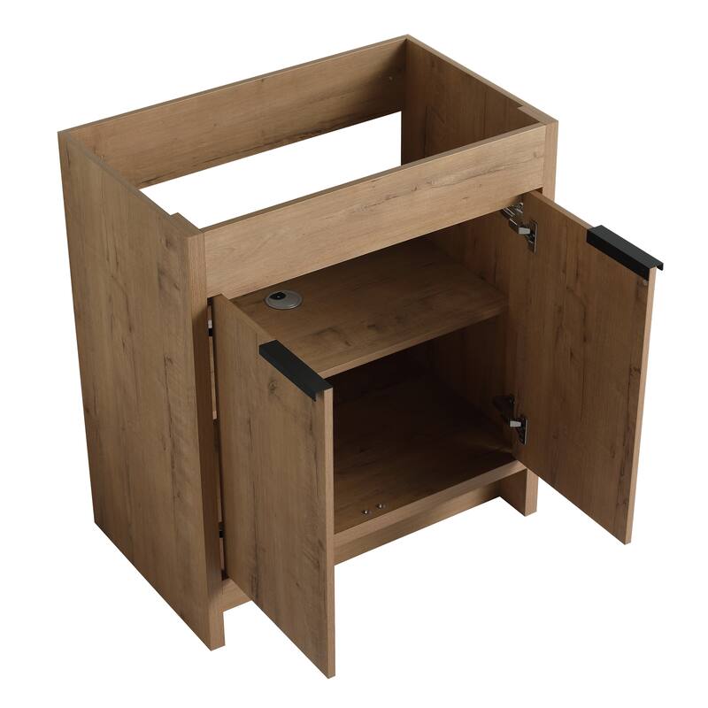 Freestanding Bathroom Vanity with Ceramic Sink, Adjustable Shelf, Metal Handles, Soft Closing Hinges - 30in L Plywood
