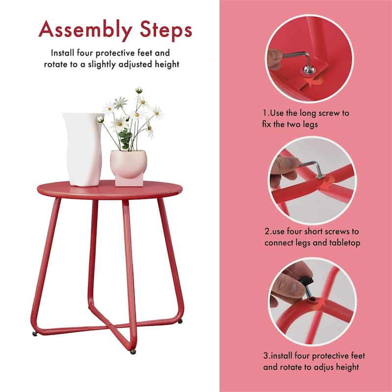 Patio Side Tables for Outside, Small End Table Accent Table Metal Round for Deck Garden Porch Balcony Yard Lawn