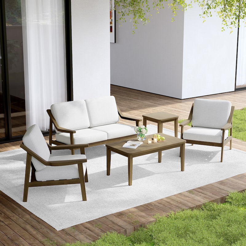 Outdoor Conversation Set Patio Cushioned Chair, Loveseat with Tables