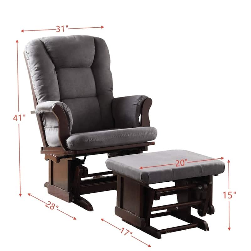 Grey Microfiber Fabric and Wooden Glider Chair with Ottoman