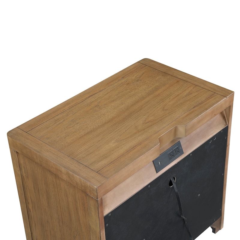Modern Bedroom 3pc Set Storage Bed Chest Nightstand Light Brown Finish