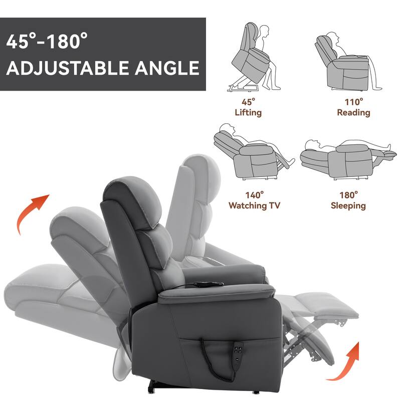 Roomfitters Dual Motor Power Lift Recliner, Infinite Position Massage Chair with 180-Degree Flat Recline, Leatheraire