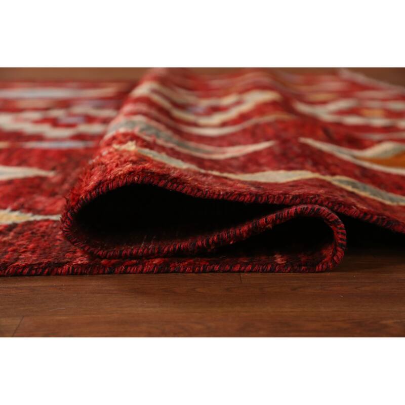 Red Geometric Moroccan Oriental Rug Hand-Knotted Tribal Wool Carpet - 8'1" x 9'9"