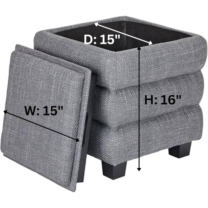 Modern Cube Ottoman with Tray Top and Hidden Storage Linen Seat