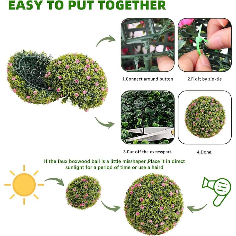 4 Pack 12.5" Artificial Flowers Topiary Balls for Home Decor, Wedding - 12.6 inch