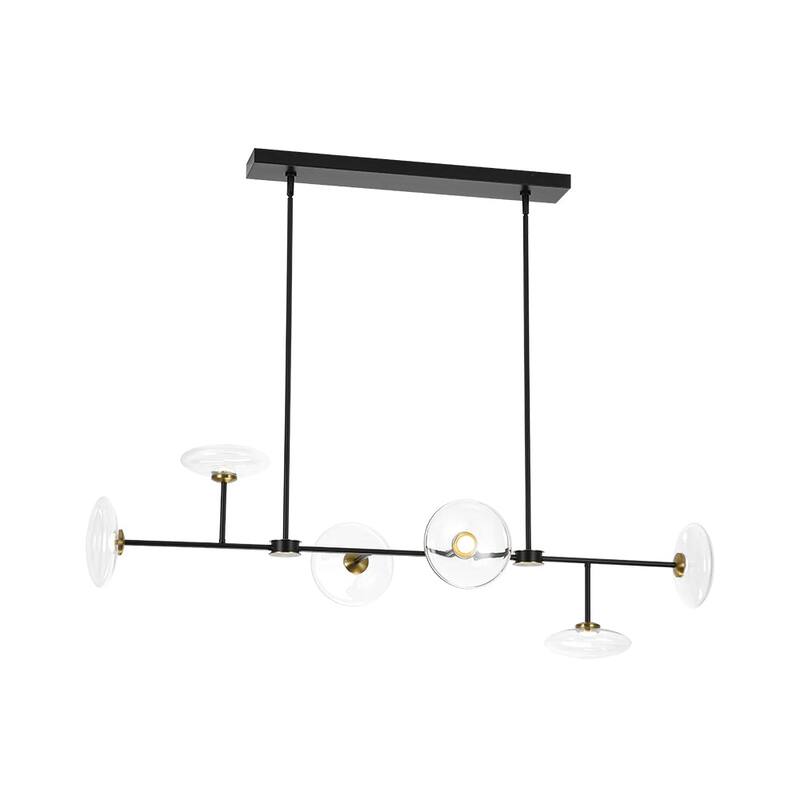 Modern 6-Light Disc Glass Dimmable LED Linear Chandelier - N/A