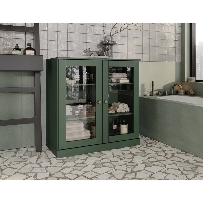 Palace Imports 100% Solid Wood 32" Bathroom Cabinet with Clear Glass Doors and Adjustable Shelves - Green