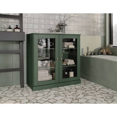 Palace Imports 100% Solid Wood 32" Bathroom Cabinet with Clear Glass Doors and Adjustable Shelves