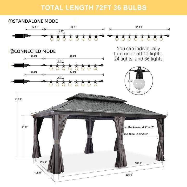 PURPLE LEAF Outdoor Galvanized Steel Hardtop Gazebo, Aluminum Frame Gazebo With Curtains