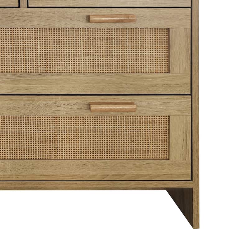 31.5" Wooden Rattan Dresser with Ample Storage, Smooth Rails, and Anti-Tip Safety Design for Versatile Use