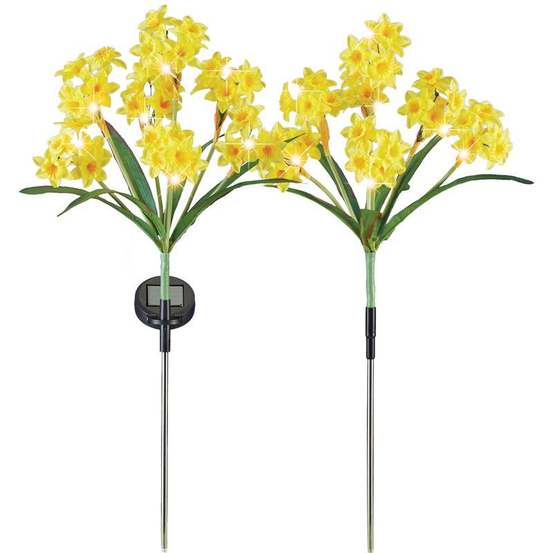 Set of 2 Solar Lighted Daffodil Garden Stakes 28 x 28 x 8 Bed Bath