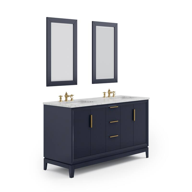 Elizabeth 60" Carrara White Marble Bathroom Vanity W/Mirrors & Faucets